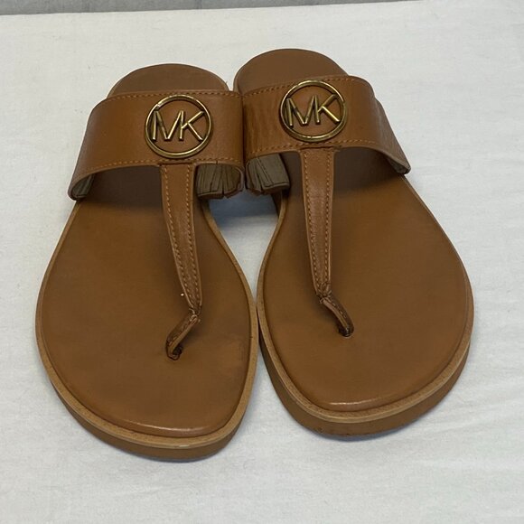 Leather Slip On Flat Thong Sandal Tan Leather Rubber Sole 7.5 Michael Kors - Picture 3 of 9